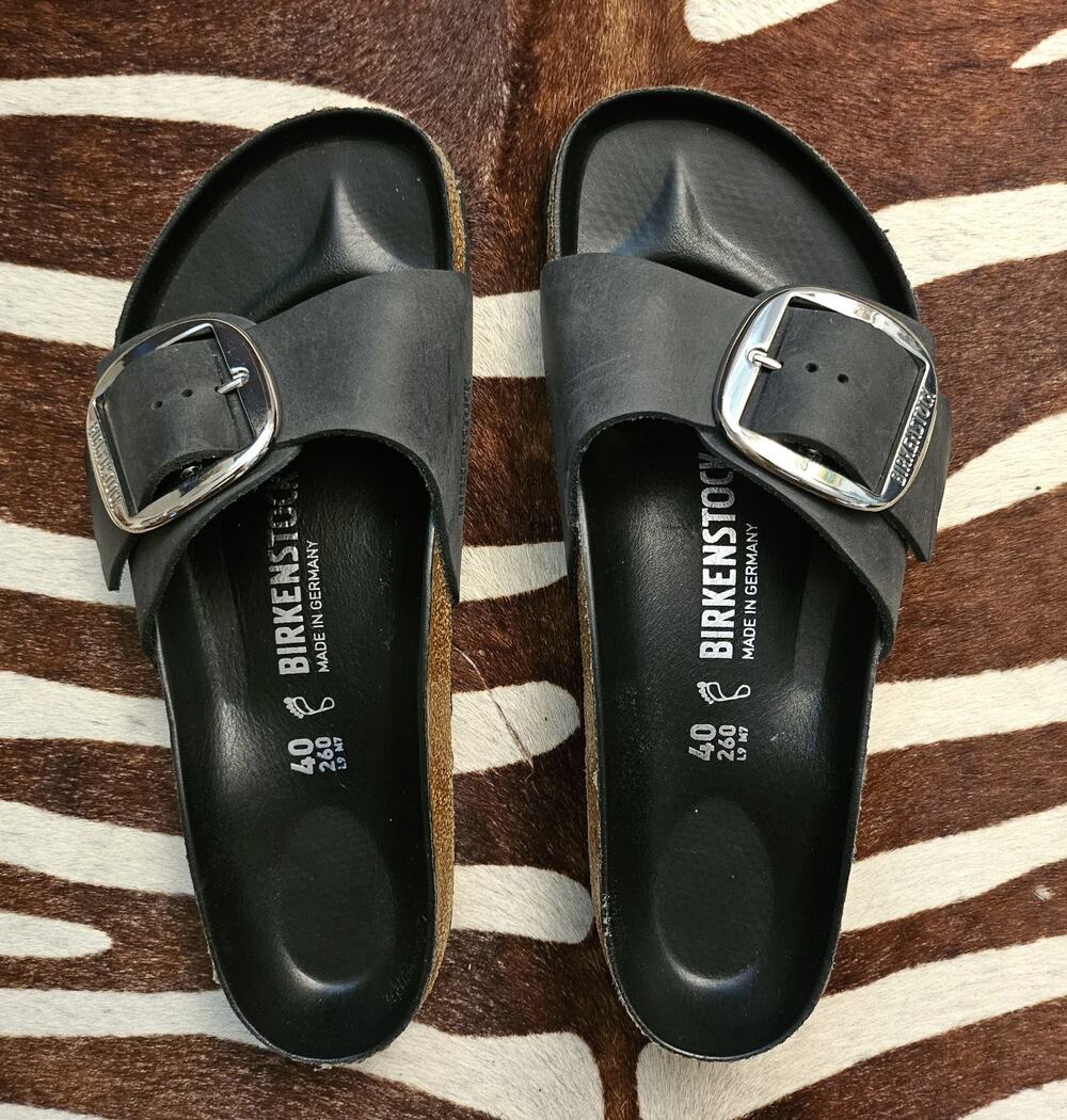BIRKENSTOCK Madrid BIG BUCKLE Nubuck Leather SANDALS Black/Silver - WOMEN'S 9